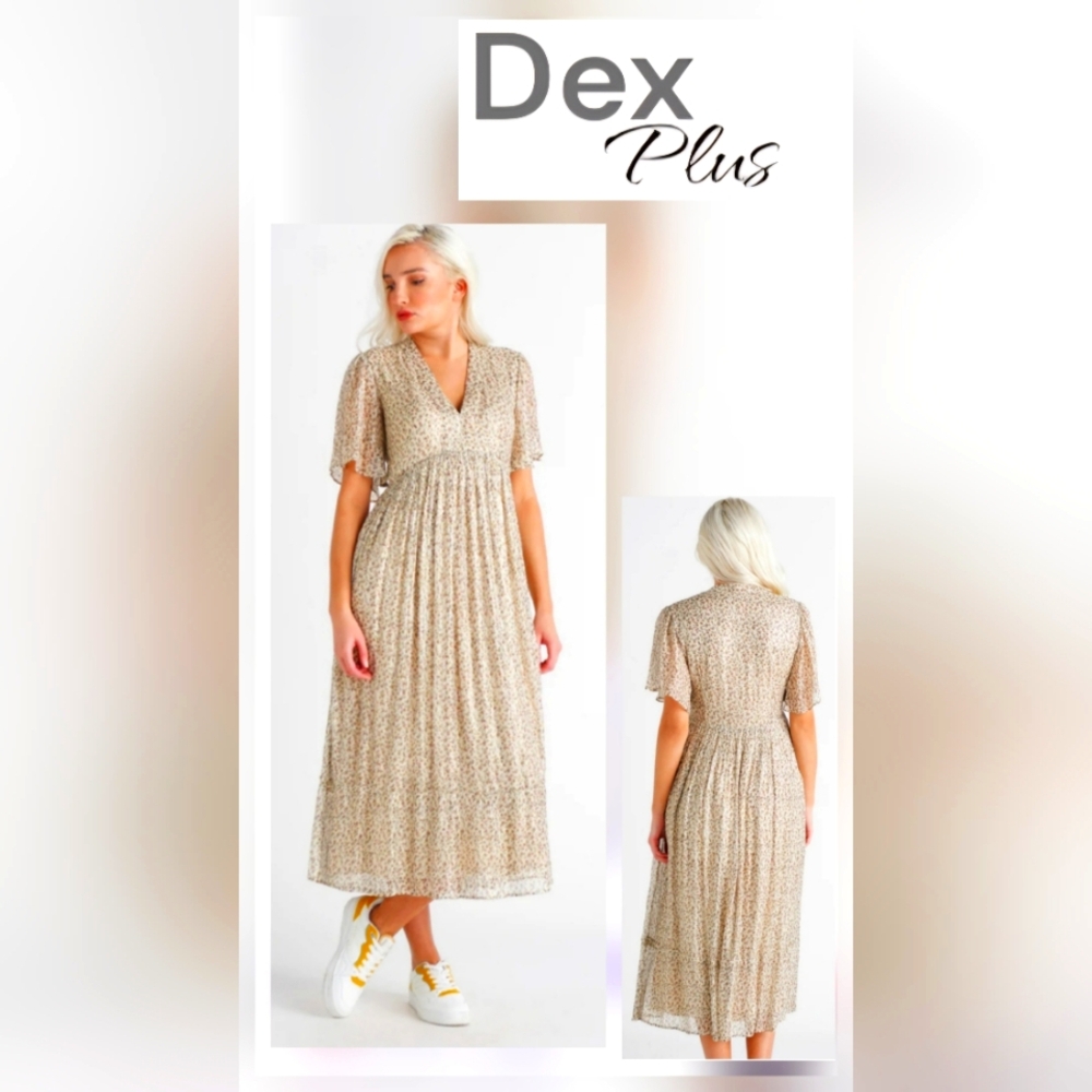 Dex Plus Kimora Midi Dress Antique Floral Metallic Woven Emp Waist Sz 12/14 NWT